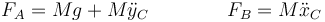 F_A = Mg+M\ddot{y}_C\qquad\qquad F_B = M\ddot{x}_C