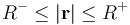 R^-\leq |\mathbf{r}|\leq R^+