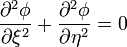 \frac{\partial^2\phi}{\partial\xi^2}+\frac{\partial^2\phi}{\partial\eta^2}=0