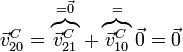 \vec{v}^C_{20}=\overbrace{\vec{v}^C_{21}}^{=\vec{0}}+\overbrace{\vec{v}^C_{10}}^=\vec{0} = \vec{0}