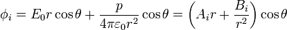 \phi_i = E_0r\cos\theta + \frac{p}{4\pi\varepsilon_0 r^2}\cos\theta = \left(A_ir+\frac{B_i}{r^2}\right)\cos\theta