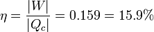 \eta = \frac{|W|}{|Q_c|} = 0.159 = 15.9\%