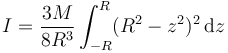 I=\frac{3M}{8R^3}\int_{-R}^R(R^2-z^2)^2\,\mathrm{d}z