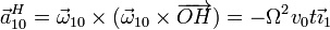 \vec{a}^H_{10}=\vec{\omega}_{10}\times(\vec{\omega}_{10}\times\overrightarrow{OH})=-\Omega^2v_0t\vec{\imath}_1
