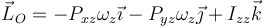 \vec{L}_O=-P_{xz}\omega_z\vec{\imath}-P_{yz}\omega_z\vec{\jmath}+I_{zz}\vec{k}