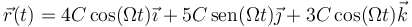 \vec{r}(t)=4C\cos(\Omega t)\vec{\imath}+ 5C\,\mathrm{sen}(\Omega t)\vec{\jmath}+3C\cos(\Omega t)\vec{k}