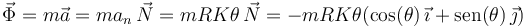 
\vec{\Phi}=m\vec{a}=ma_n\,\vec{N}=mRK\theta\,\vec{N}=-mRK\theta(\mathrm{cos}(\theta)\,\vec{\imath}+\mathrm{sen}(\theta)\,\vec{\jmath})
