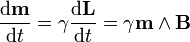 \frac{\mathrm{d}\mathbf{m}}{\mathrm{d}t}=\gamma\frac{\mathrm{d}\mathbf{L}}{\mathrm{d}t} = \gamma \mathbf{m}\wedge\mathbf{B}