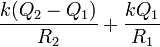 \dfrac{k(Q_2-Q_1)}{R_2} + \dfrac{kQ_1}{R_1}