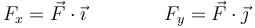 F_x = \vec{F}\cdot\vec{\imath}\qquad\qquad F_y = \vec{F}\cdot\vec{\jmath}