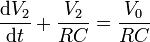 \frac{\mathrm{d}V_2}{\mathrm{d}t}+\frac{V_2}{RC}=\frac{V_0}{RC}