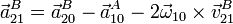 \vec{a}^B_{21}=\vec{a}^B_{20}-\vec{a}^A_{10}-2\vec{\omega}_{10}\times\vec{v}^B_{21}