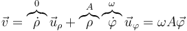 \vec{v} = \overbrace{\dot{\rho}}^{0}\vec{u}_\rho + \overbrace{\rho}^{A}\overbrace{\dot{\varphi}}^{\omega}\vec{u}_\varphi = \omega A\vec{\varphi}