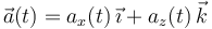 
\vec{a}(t) = a_x(t)\,\vec{\imath} + a_z(t)\,\vec{k}
