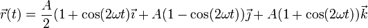 \vec{r}(t)= \frac{A}{2}(1+\cos(2\omega t)\vec{\imath}+A(1-\cos(2\omega t))\vec{\jmath}+A(1+\cos(2\omega t))\vec{k}