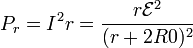 P_r = I^2r=\frac{r\mathcal{E}^2}{(r+2R0)^2}