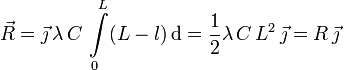 
\vec{R} = \vec{\jmath}\,\lambda\,C\, \int\limits_0^L(L-l)\,\mathrm{d}
=
\frac{1}{2}\lambda\,C\,L^2\,\vec{\jmath}
=
R\,\vec{\jmath}
