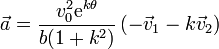 \vec{a}=\frac{v_0^2\mathrm{e}^{k\theta}}{b(1+k^2)}\left(-\vec{v}_1-k\vec{v}_2\right) 