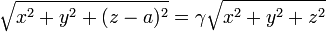 \sqrt{x^2+y^2+(z-a)^2}=\gamma \sqrt{x^2+y^2+z^2}