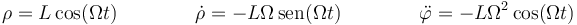 \rho = L\cos(\Omega t)\qquad\qquad \dot{\rho}=-L\Omega\,\mathrm{sen}(\Omega t)\qquad\qquad \ddot{\varphi}=-L\Omega^2\cos(\Omega t)