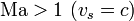 \mathrm{Ma}>1\ (v_s = c)\,