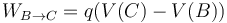 W_{B\to C}=q(V(C)-V(B))\,