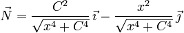 \vec{N}=\dfrac{C^2}{\sqrt{x^4+C^4}}\,\vec{\imath} - \dfrac{x^2}{\sqrt{x^4+C^4}}\,\vec{\jmath}