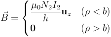 \vec{B}=\begin{cases}\displaystyle \frac{\mu_0N_2I_2}{h}\mathbf{u}_z & (\rho < b) \\ \mathbf{0} & (\rho > b)\end{cases}