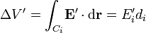 \Delta V'=\int_{C_i}\! \mathbf{E'}\cdot\mathrm{d}\mathbf{r}=E_i'd_i