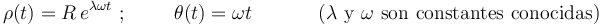 
\rho(t)=R\, e^{\lambda\omega t}\,\, ; \,\,\,\,\,\,\,\,\,\,\,\,\,\,\theta(t)=\omega t\;\;\;\;\;\;\;\;\;\;\;\; \mathrm{(}\lambda\,\,\mathrm{y}\,\,\omega\,\,\mathrm{son}\,\,\mathrm{constantes}\,\,\mathrm{conocidas)}
