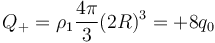 Q_+=\rho_1 \frac{4\pi}{3}(2R)^3 = +8q_0