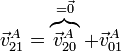 \vec{v}^A_{21}=\overbrace{\vec{v}^A_{20}}^{=\vec{0}} + \vec{v}^A_{01}