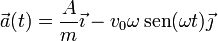 \vec{a}(t)=\frac{A}{m}\vec{\imath}-v_0\omega\,\mathrm{sen}(\omega t)\vec{\jmath}