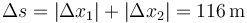 \Delta s = |\Delta x_1|+|\Delta x_2| = 116\,\mathrm{m}