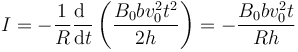 I=-\frac{1}{R}\frac{\mathrm{d}\ }{\mathrm{d}t}\left(\frac{B_0bv_0^2 t^2}{2h}\right)=-\frac{B_0bv_0^2t}{Rh}