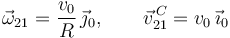 
\vec{\omega}_{21} = \dfrac{v_0}{R}\,\vec{\jmath}_0,
\qquad
\vec{v}^{\,C}_{21} = v_0\,\vec{\imath}_0
