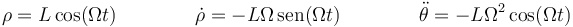 \rho = L\cos(\Omega t)\qquad\qquad \dot{\rho}=-L\Omega\,\mathrm{sen}(\Omega t)\qquad\qquad \ddot{\theta}=-L\Omega^2\cos(\Omega t)