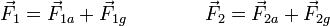 \vec{F}_1 = \vec{F}_{1a}+\vec{F}_{1g}\qquad\qquad \vec{F}_2 = \vec{F}_{2a}+\vec{F}_{2g}