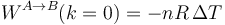 W^{A\to B}(k=0) = -nR\,\Delta T