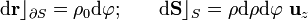 \mathrm{d}\mathbf{r}\rfloor_{\partial S}=\rho_0\mathrm{d}\varphi\mathrm{;}\qquad\mathrm{d}\mathbf{S}\rfloor_S=\rho\mathrm{d}\rho\mathrm{d}\varphi\ \mathbf{u}_z