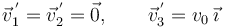 
\vec{v}_1^{\,'} = \vec{v}_2^{\,'} = \vec{0}, \qquad \vec{v}_3^{\,'}=v_0\,\vec{\imath}
