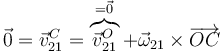 \vec{0}=\vec{v}^C_{21}=\overbrace{\vec{v}^O_{21}}^{=\vec{0}}+\vec{\omega}_{21}\times \overrightarrow{OC}