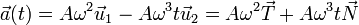 \vec{a}(t) = A\omega^2\vec{u}_1-A\omega^3t\vec{u}_2 = A\omega^2\vec{T}+A\omega^3t\vec{N}