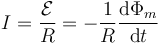 I=\frac{\mathcal{E}}{R}=-\frac{1}{R}\frac{\mathrm{d}\Phi_m}{\mathrm{d}t}