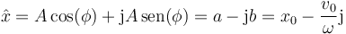 \hat{x}= A\cos(\phi)+\mathrm{j}A\,\mathrm{sen}(\phi)=a-\mathrm{j}b=x_0-\frac{v_0}{\omega}\mathrm{j}
