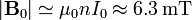 |\mathbf{B}_0|\simeq\mu_0 n I_0\approx 6.3\,\mathrm{mT}\,
