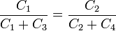 \dfrac{C_1}{C_1+C_3} = \dfrac{C_2}{C_2+C_4}