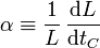 \alpha \equiv \frac{1}{L}\,\frac{\mathrm{d}L}{\mathrm{d}t_C}