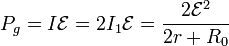 P_g = I \mathcal{E}=2I_1 \mathcal{E}=\frac{2\mathcal{E}^2}{2r+R_0}