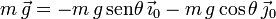 
m\,\vec{g} = -m\,g\,\mathrm{sen}\theta\,\vec{\imath}_0 - m\,g\cos\theta\,\vec{\jmath}_0
